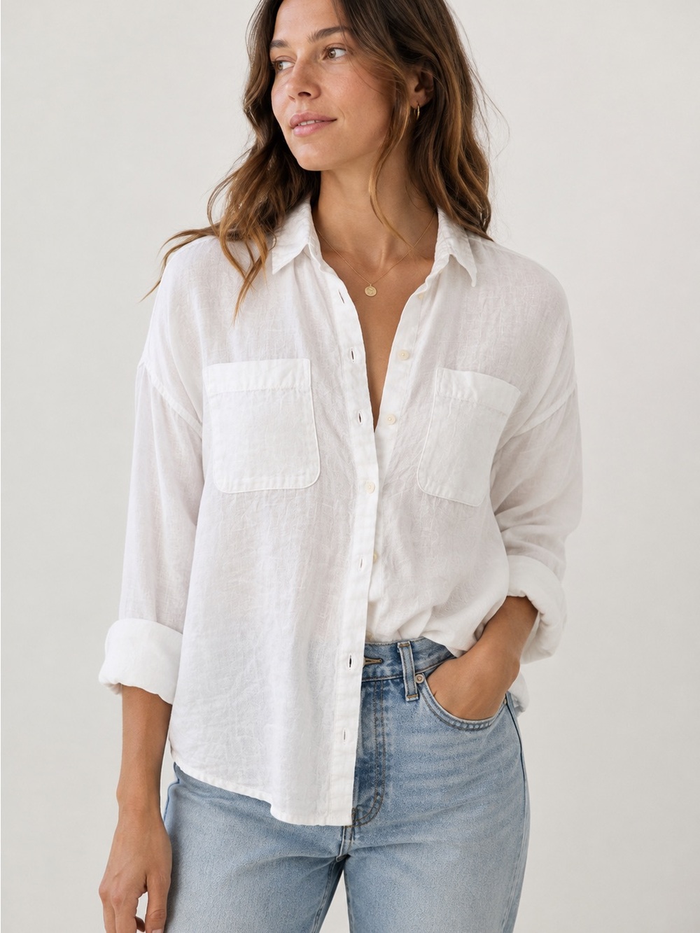 Rachel Zoe White 100 % Linen Button-Down Shirt